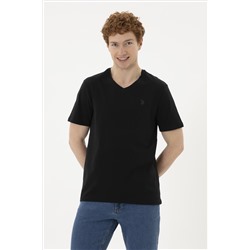 Erkek Regular Fit V Yaka Siyah Basic Tişört