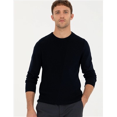 Lacivert Slim Fit Bisiklet Yaka Triko Kazak