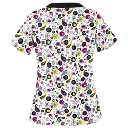 UA Party Paisley White Print Scrub Top