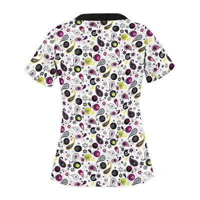 UA Party Paisley White Print Scrub Top