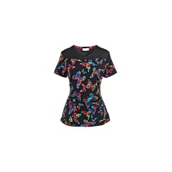 White Cross Scrubs Fly Dye Print Top