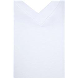 Beyaz Boyfriend V Yaka Yırtmaçlı %100 Pamuk Örme T-Shirt TBBSS22BF0036