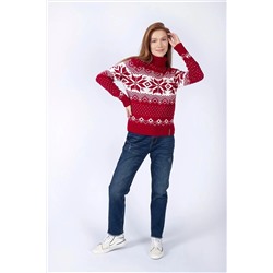 Lee Cooper Snow Kadın Triko Kazak Kırmızı-Beyaz 241 LCF 261001