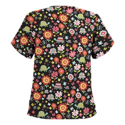 UA Slowpoke Black V-Neck Print Scrub Top