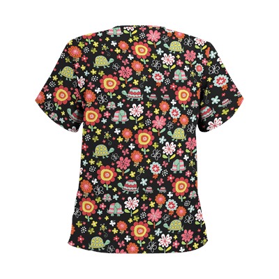 UA Slowpoke Black V-Neck Print Scrub Top