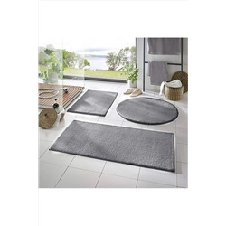 Sarar 3'lü Banyo Paspası Halısı Peluş Halı Klozet Takımı Koyu Gri 50x90-50x60--50x50(YUVARLAK) SARARPAS2121XL