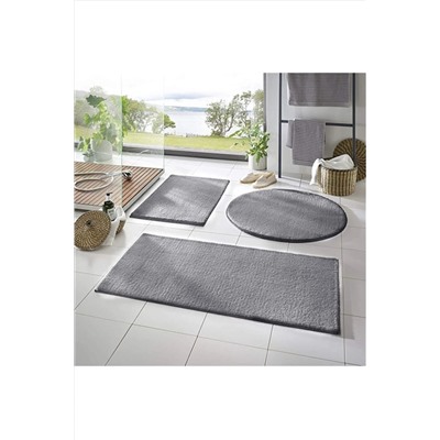 Sarar 3'lü Banyo Paspası Halısı Peluş Halı Klozet Takımı Koyu Gri 50x90-50x60--50x50(YUVARLAK) SARARPAS2121XL