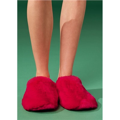 Pantoffeln aus Soft-Teddy-Gewebe leuchtend rot