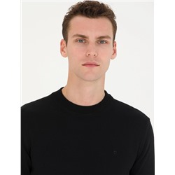 Siyah Slim Fit Çeyrek Yaka Basic Triko Kazak