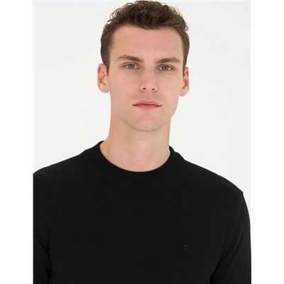 Siyah Slim Fit Çeyrek Yaka Basic Triko Kazak