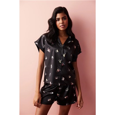Penti Friendship Saten Gömlek Şort Pijama Takımı PNYR4LSA23IY-BK3