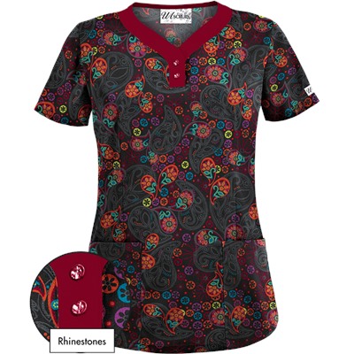 UA Pretty Persian Black Print Scrub Top