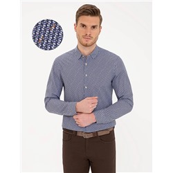 Lacivert Slim Fit Uzun Kollu Gömlek