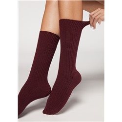 Kurze Socken in Rippe mit Wolle und Kaschmir