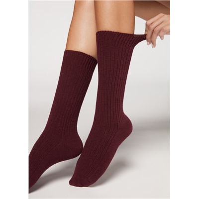 Kurze Socken in Rippe mit Wolle und Kaschmir
