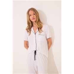 Pijama camisero Capri lunares blanco