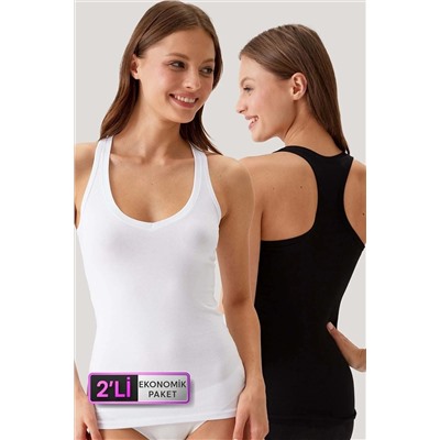 Pierre Cardin2'li Ekonomik Paket Siyah-beyaz 1008 Racerback - Sporcu Pamuklu Atlet