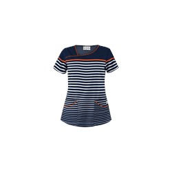 UA Sassy Stripes Navy Asymmetrical Scrub Top