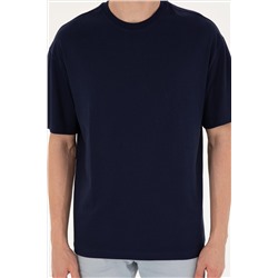 Erkek Comfort Fit Bisiklet Yaka Lacivert Tişört