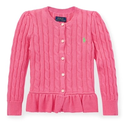 Girls 2-6x Cable Peplum Cotton Cardigan
