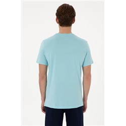 Erkek Regular Fit Bisiklet Yaka Açık Mavi Basic Tişört