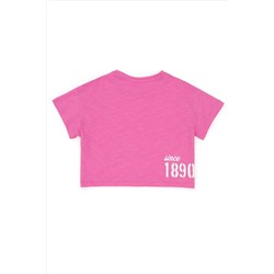 Kız Çocuk Pembe Bisiklet Yaka Crop Tişört