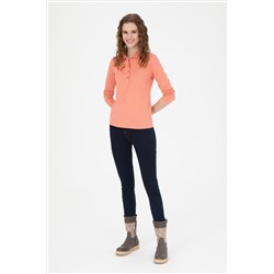 Kadın Somon Basic Polo Yaka Sweatshirt