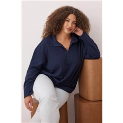 Lacivert Selanik/Triko Görünümlü Fermuarlı Yaka Regular/Normal Kalıp Örme Sweatshirt TBBAW23AO00006