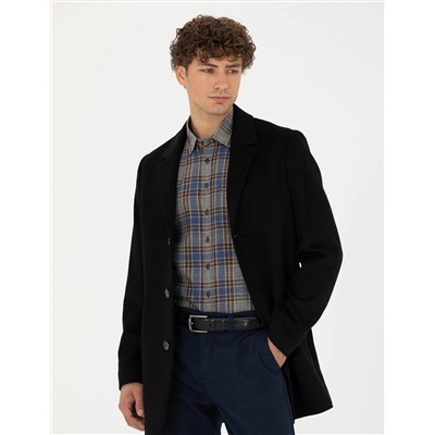Siyah Ex. Slim Fit Kaşe Kaban