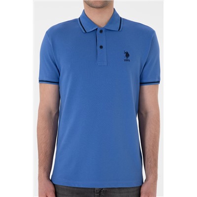 Erkek Slim Fit Polo Yaka İndigo Basic Tişört