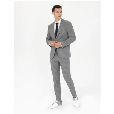 Gri Ekstra Slim Fit Çizgili Takım Elbise