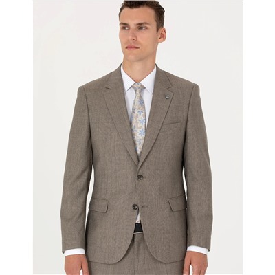 %100 Yün Bej Slim Fit Takım Elbise