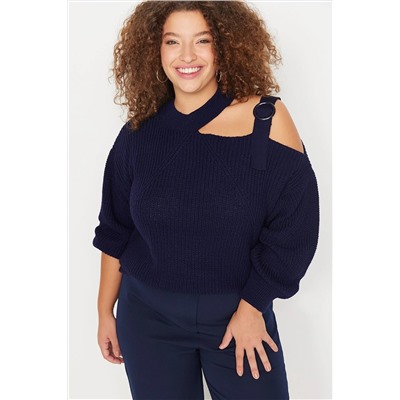 Trendyol Curve Lacivert Cutout Detaylı Düşük Kol Triko Kazak TBBAW23AN00138