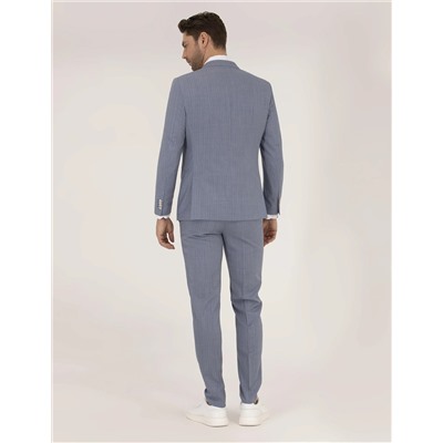 Mavi Çizgili Ekstra Slim Fit Yün Takım Elbise