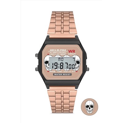 Aqua Di Polo 1987, Unisex Rose Gold Retro Kurukafa Desenli Dijital Kol Saati Apwa065700