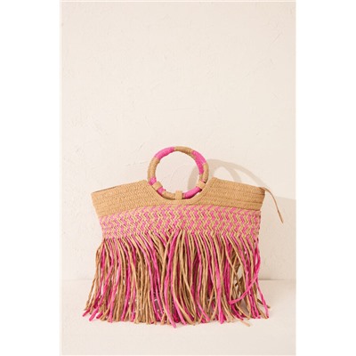 Bolso capazo rosa rafia