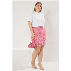 Pembe Eteği Fırfırlı Mini Boy Tül Örme Büyük Beden Etek TBBSS25AZ00005