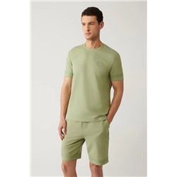 Avva, Erkek Su Yeşili Bisiklet Yaka Jersey Kumaş Baskılı T-shirt A41y1107
