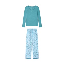 Pijama largo verde esmeralda flores