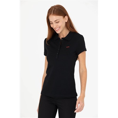 Kadın Siyah Basic Polo Yaka Tişört