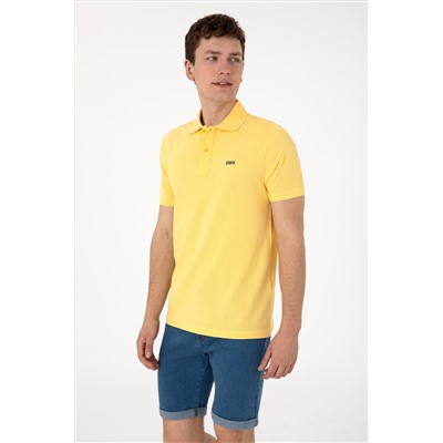Erkek Regular Fit Polo Yaka Sarı Basic Tişört
