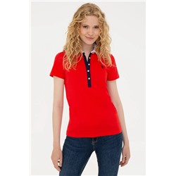 Kadın Kırmızı Basic Polo Yaka Tişört