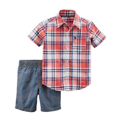 2-Piece Button-Front Top & Chambray Short Set