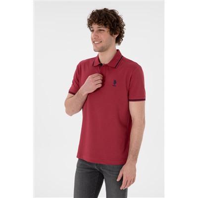 Erkek Slim Fit Polo Yaka Vişne Basic Tişört