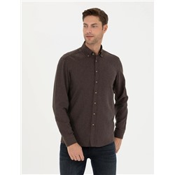 Kahverengi Slim Fit Uzun Kollu Gömlek
