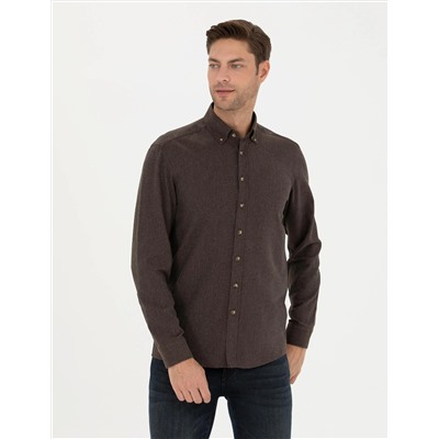 Kahverengi Slim Fit Uzun Kollu Gömlek
