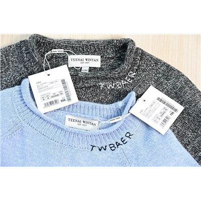 Женский милый шерстяной свитер толстой вязки с подвернутым краем