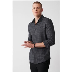 Avva Erkek Siyah Alttan Britli Armürlü Pamuklu Slim Fit Gömlek A32Y2096