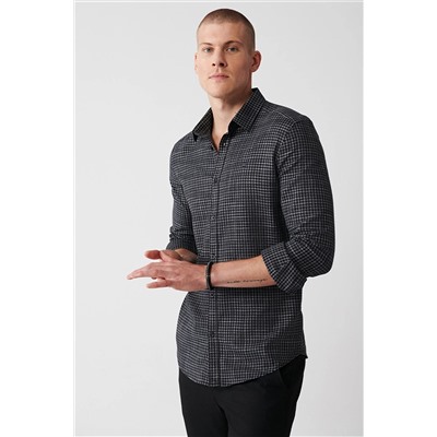 Avva Erkek Siyah Alttan Britli Armürlü Pamuklu Slim Fit Gömlek A32Y2096
