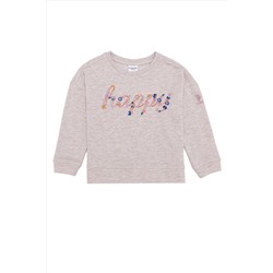 Çocuk Bej Melanj Bisiklet Yaka Sweatshirt